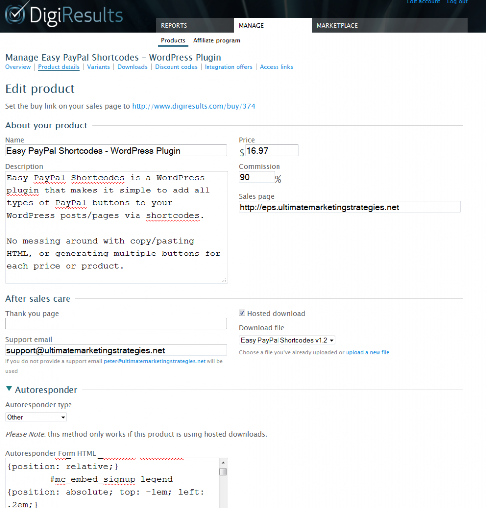 DigiResults Product Setup